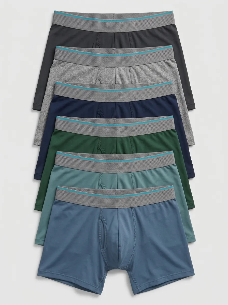 Men's Solid Pattern Elastic Waistband Mid Rise 6-Pack Boxer Briefs