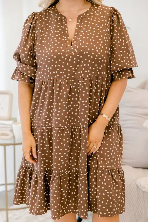 Women's Polka Dot V Neck Long Sleeve Mini Dress