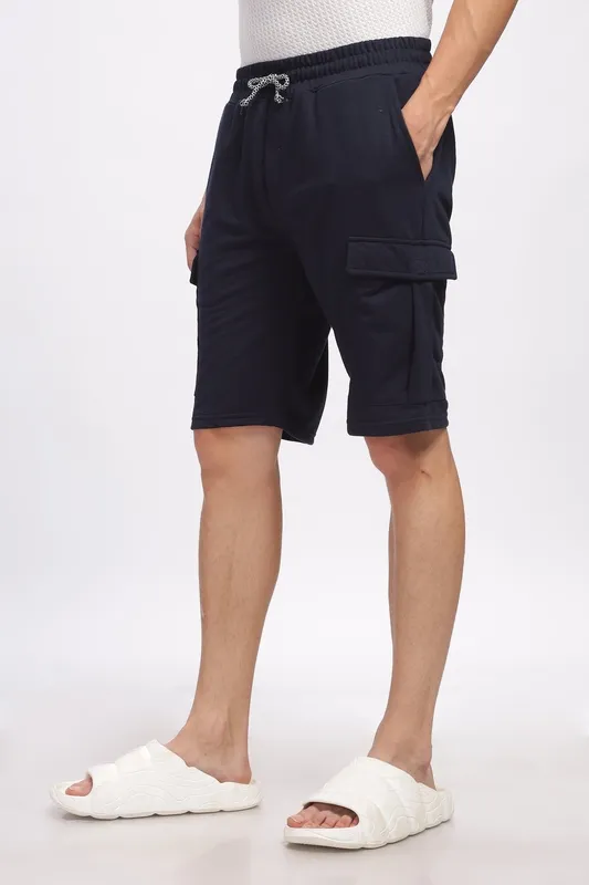 Navy Blue Loop Knit Cotton Shorts