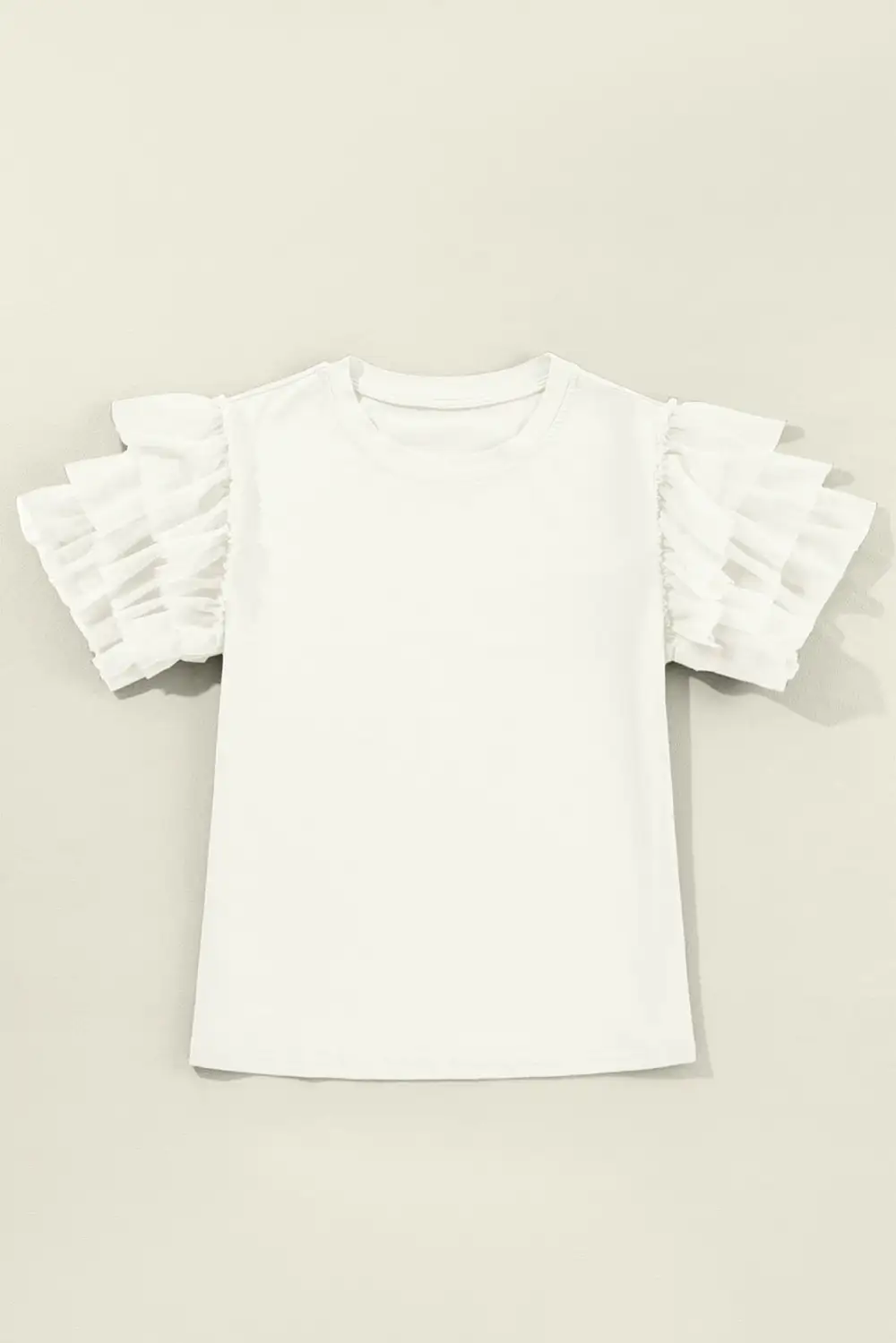 White Tulle Ruffle Sleeve Blouse