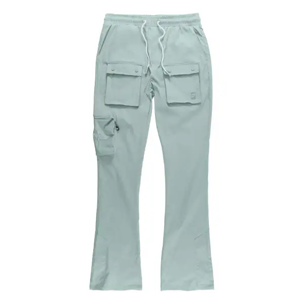 Nylon Stacked Cargo Pants - Teal