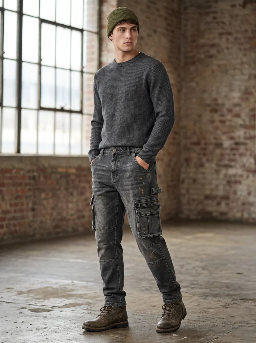 Men's Casual Streetwear Distressed Paint Splatter Printed Cargo Pants