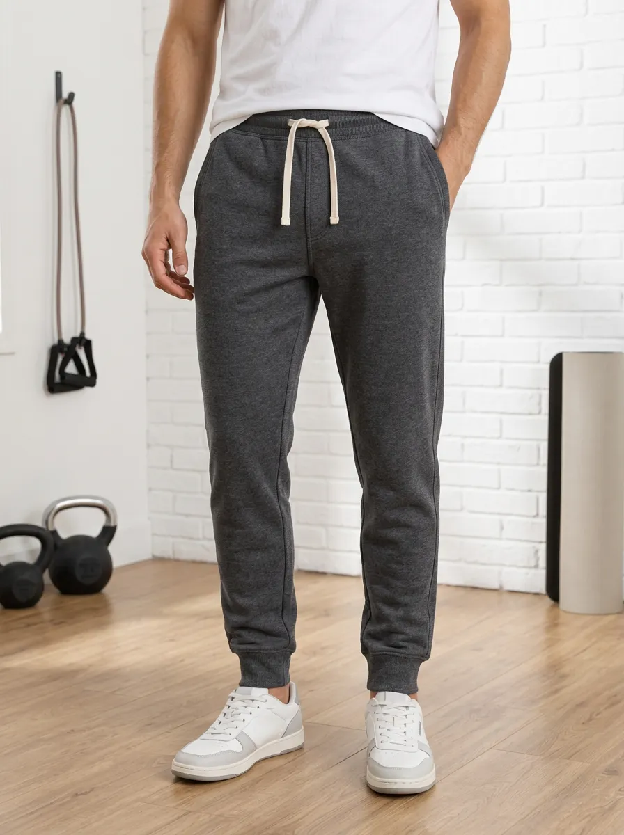 Men's Fitness Workout Charcoal Grey Drawstring Jogger Pants
