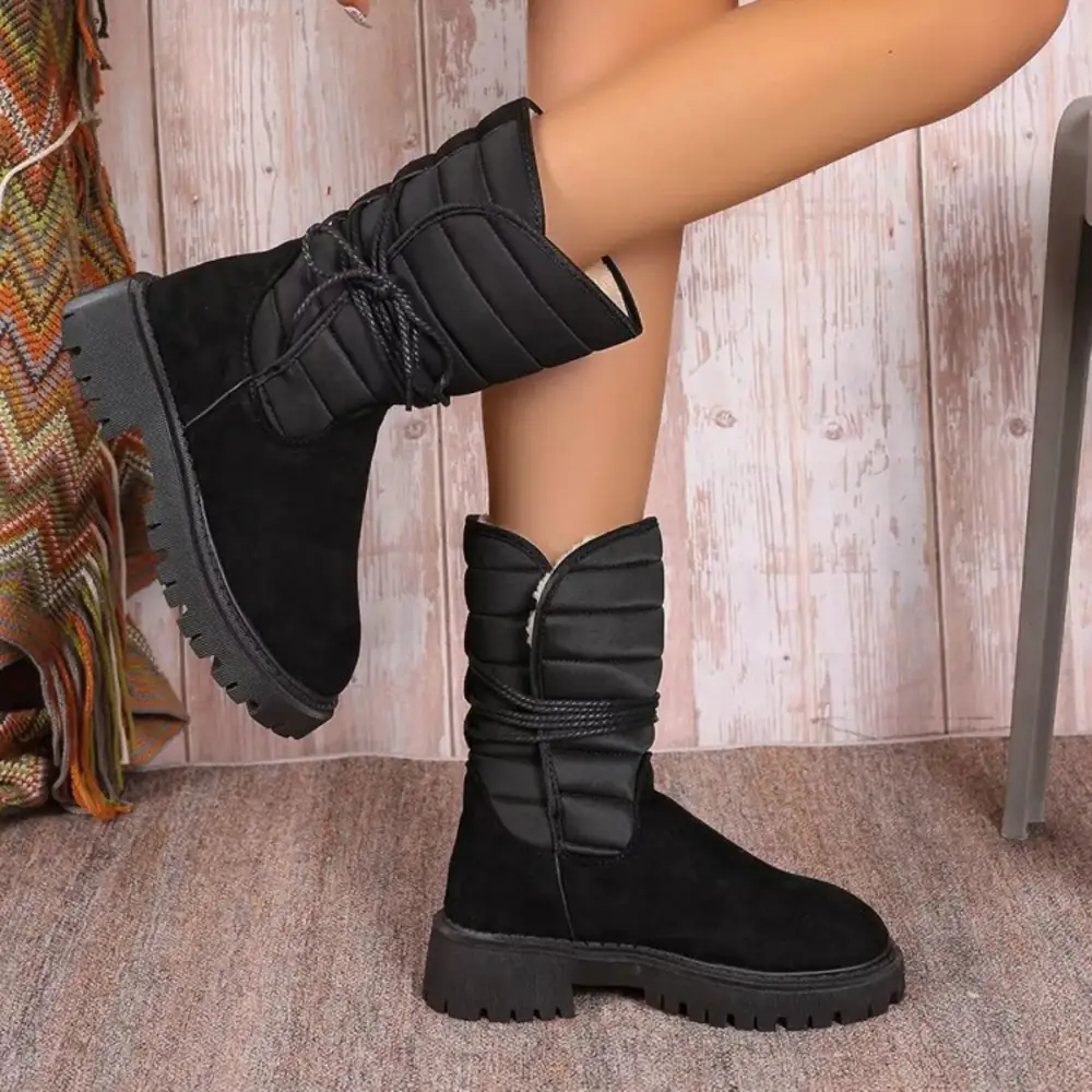 Quilted Lace-up Mid-calf Boots