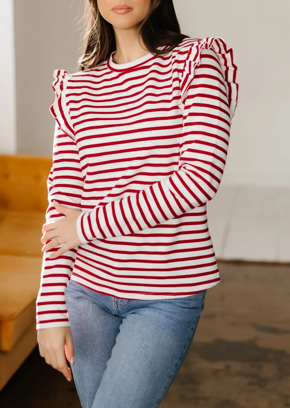 Women's Striped Round Neck Long Sleeve Top