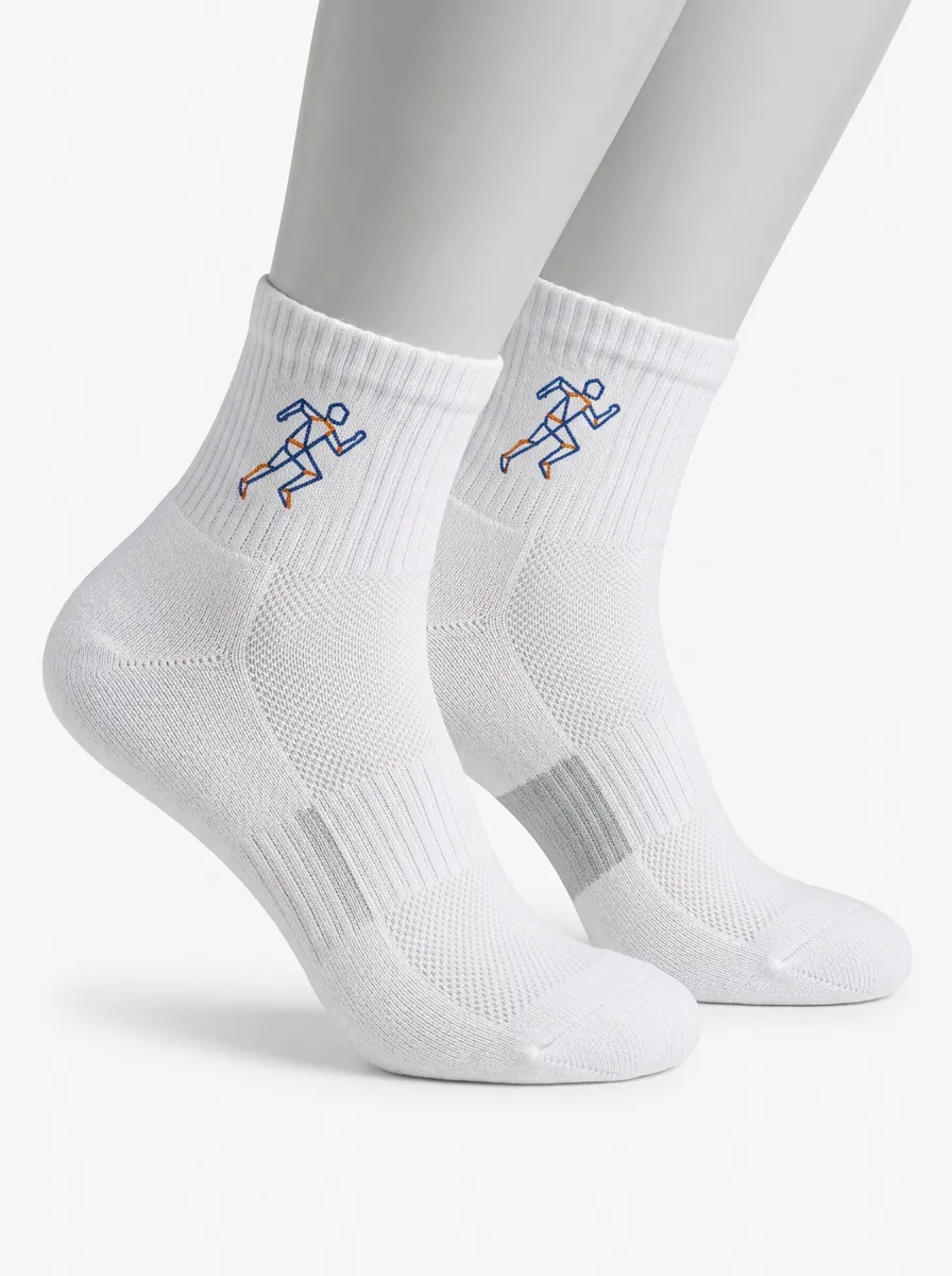 White Running Motion Graphic Athletic Ankle Socks