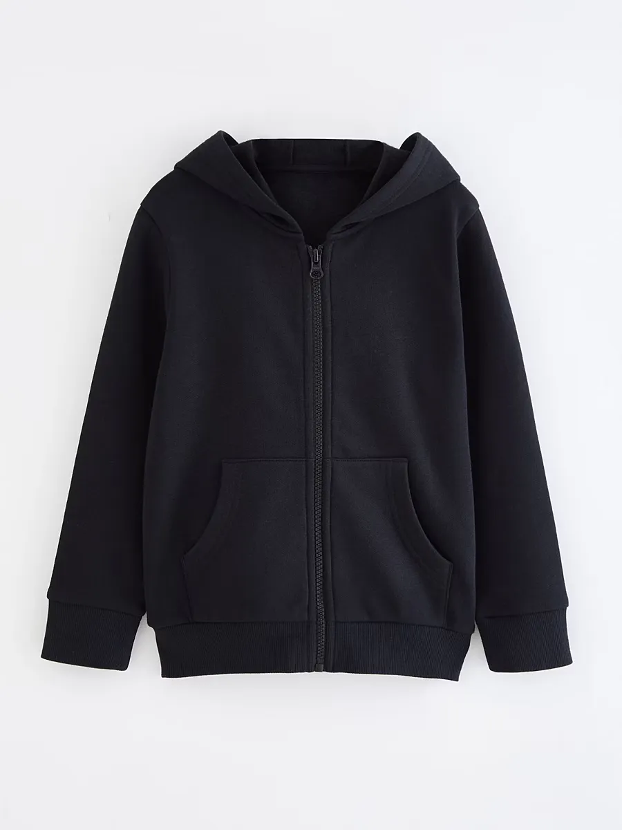 Black Zip Through School Hoody