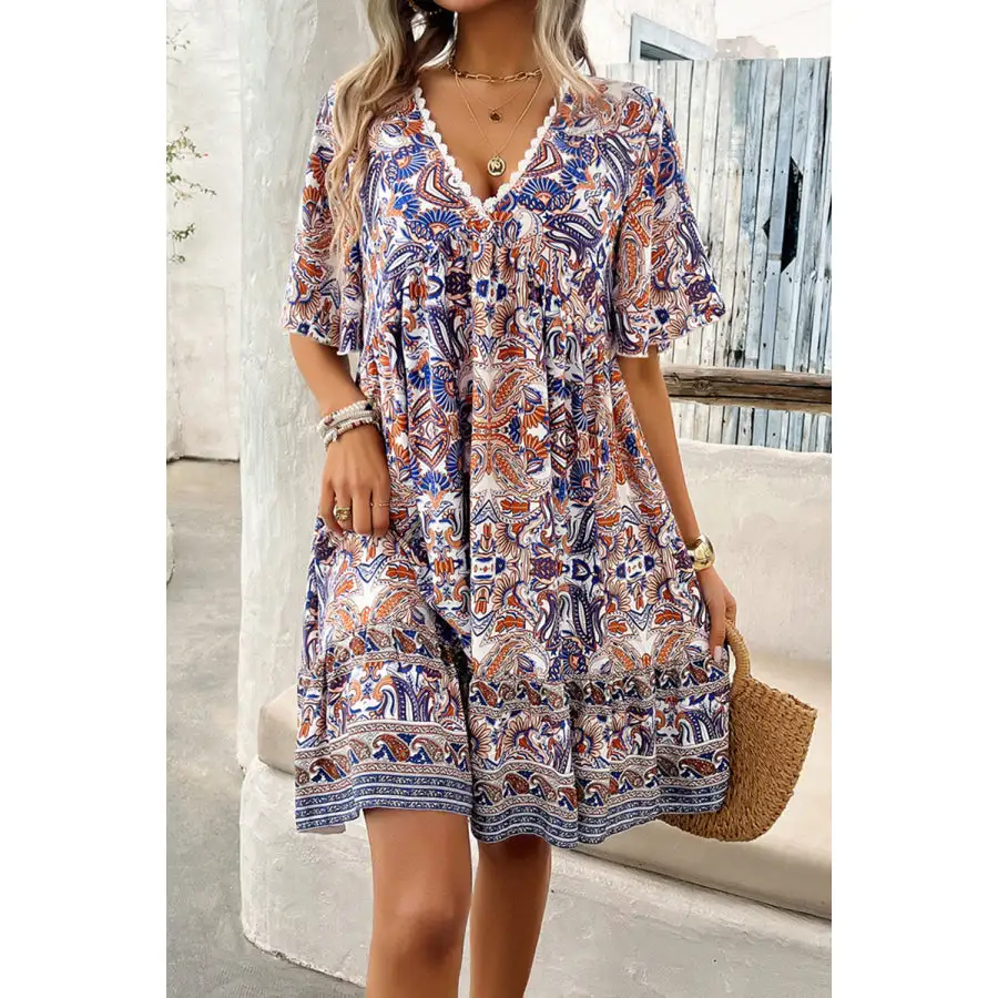 V-Neck Half Sleeve Mini Dress