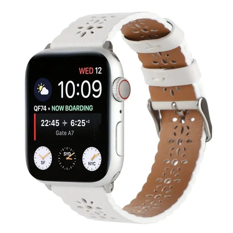 Hollow Genuine Leather Watch Band for Watch Series 9 & 8 & 7 41 mm / SE 3 & SE 2 & 6 & SE & 5 & 4 40 mm / 3 & 2 & 1 38 mm - White