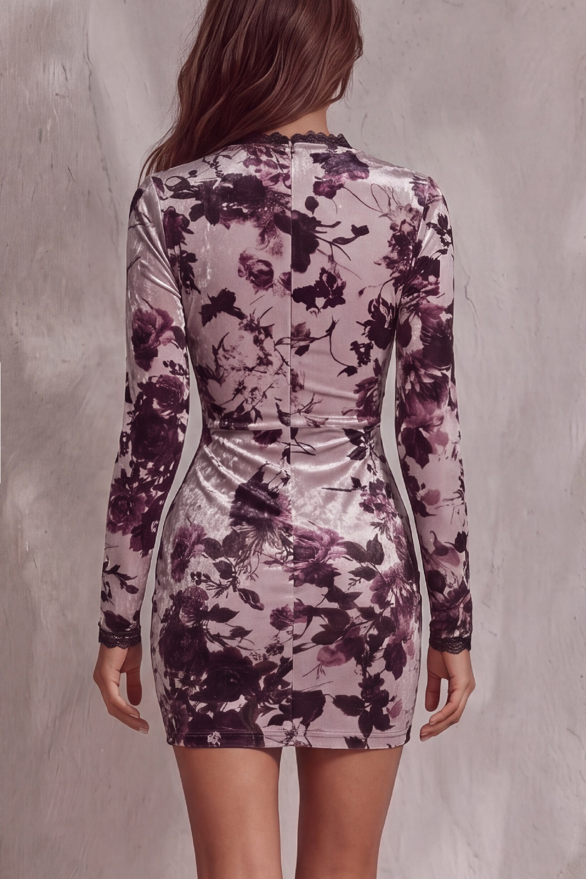 Ruched Lace Trim Lace Floral Mini Dress