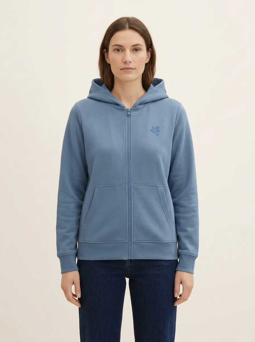 Women's Leaf-Embroidered Full-Zip Patch-Pocket Hoodie