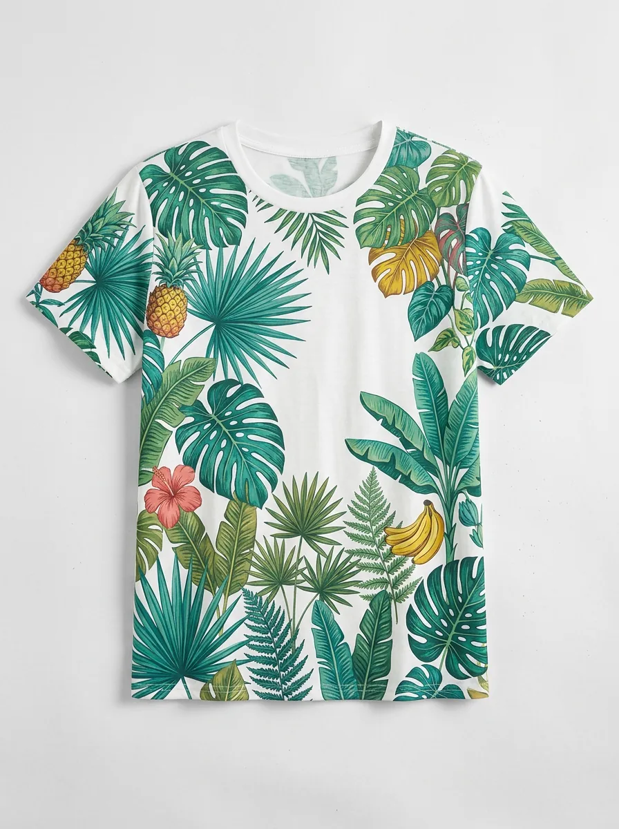 Women's Tropical Botanical Pineapple Hibiscus Printed T-shirt