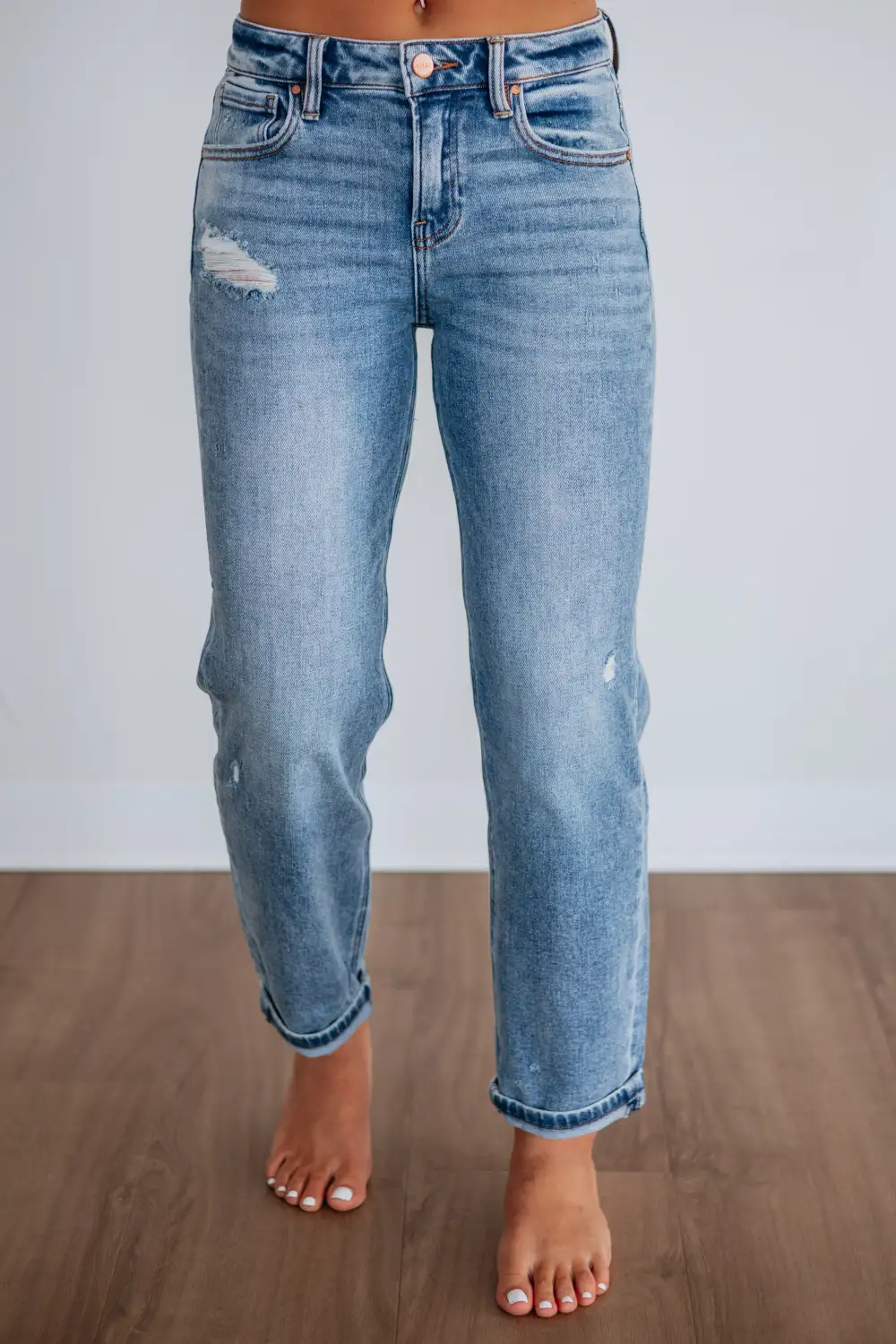 Women's High Rise Straight Leg Boyfriend Fit Jeans