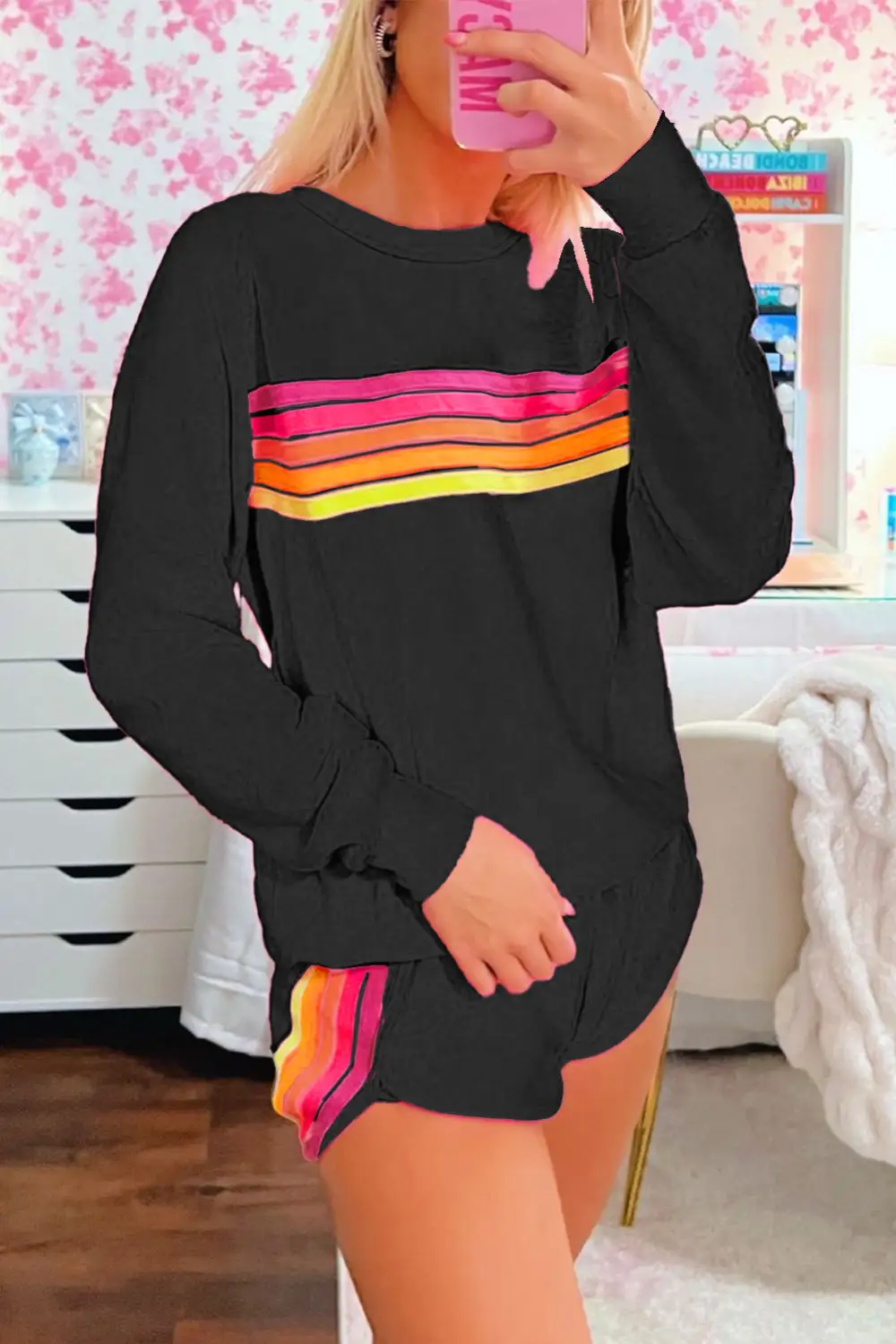 Striped Pullover Relaxed Shorts Lounge Set Ease