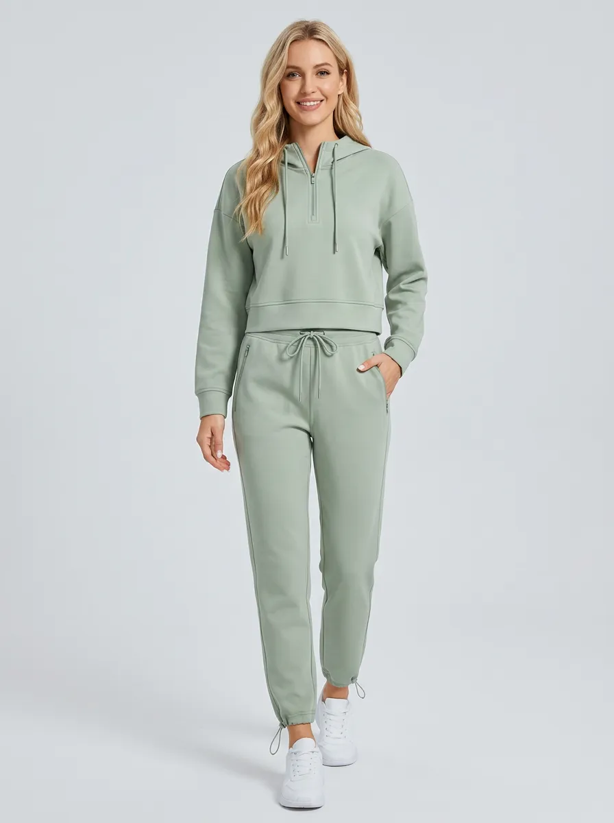 Women's Quarter Zip Hooded Jogger Set