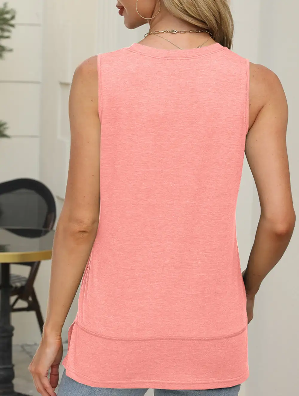 Sleeveless Crew Neck Slit Top