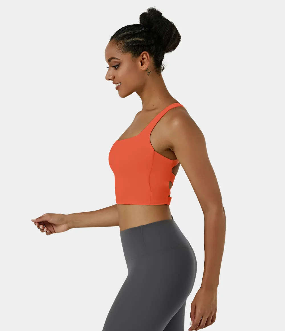 Softlyzero Airy Square Neck Backless Crisscross Cropped Cool Touch Yoga Tank Top-UPF50+