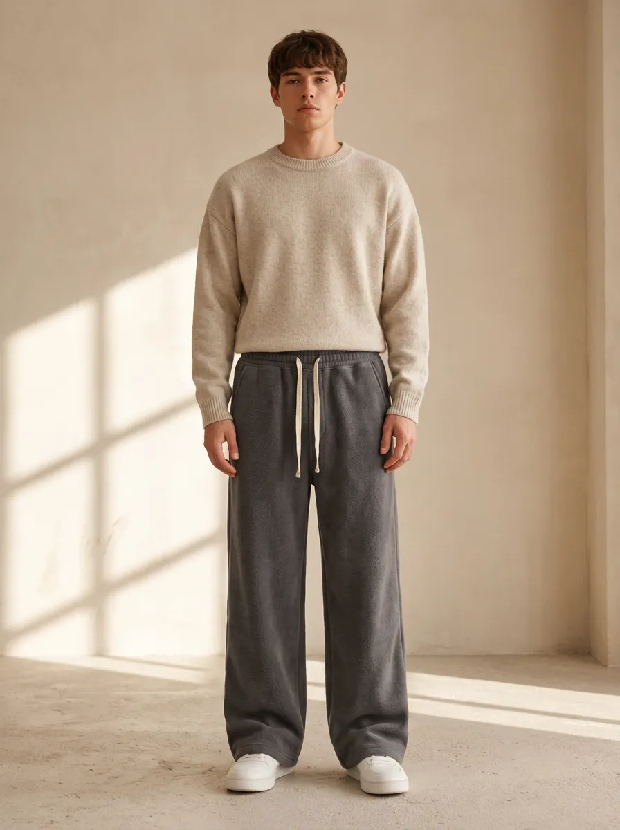 Unisex Drawstring Modern Wide-Leg Track Pants