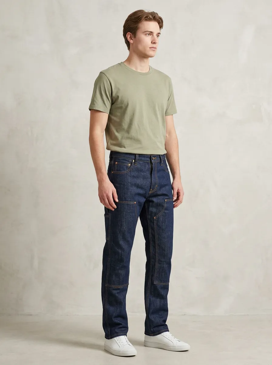 Men's Casual Workwear Dark Indigo Denim Reinforced Jeans