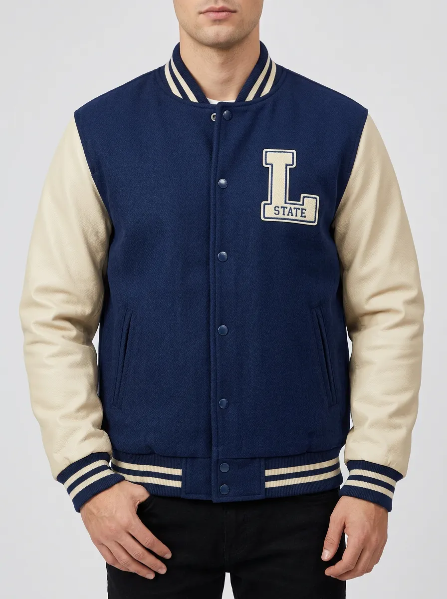 Men's Letter L State Embroidered Wool Baseball Jacket