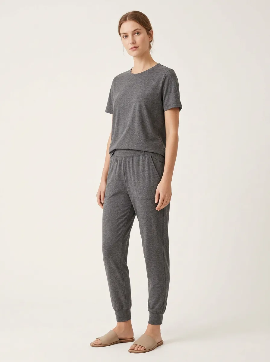Women's Heathered Crewneck T-Shirt and Joggers Set