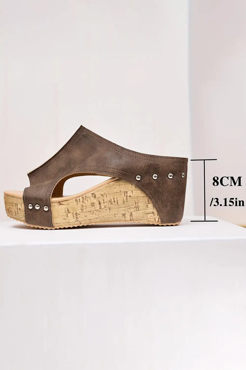 Hollow Out Studded Pu Leather Wedge Slide Slippers Casual