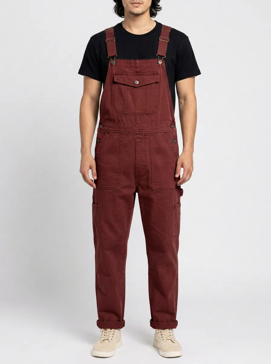 Men's Casual Khaki Cotton Utility Bib Overalls