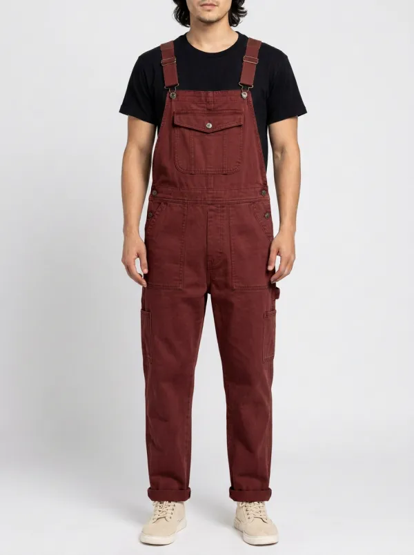 Men's Casual Khaki Cotton Utility Bib Overalls