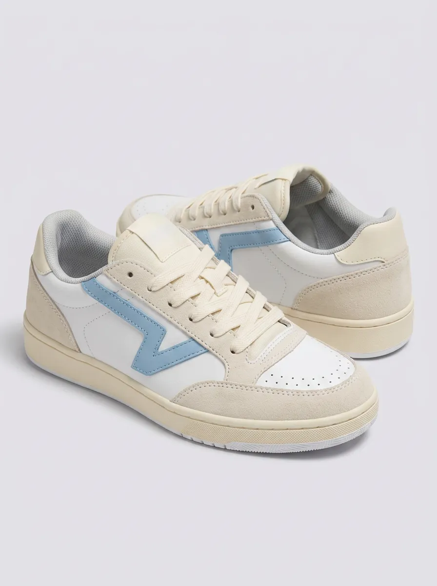 Women's Casual Blue V-Stripe Suede Patchwork Printed Sneakers
