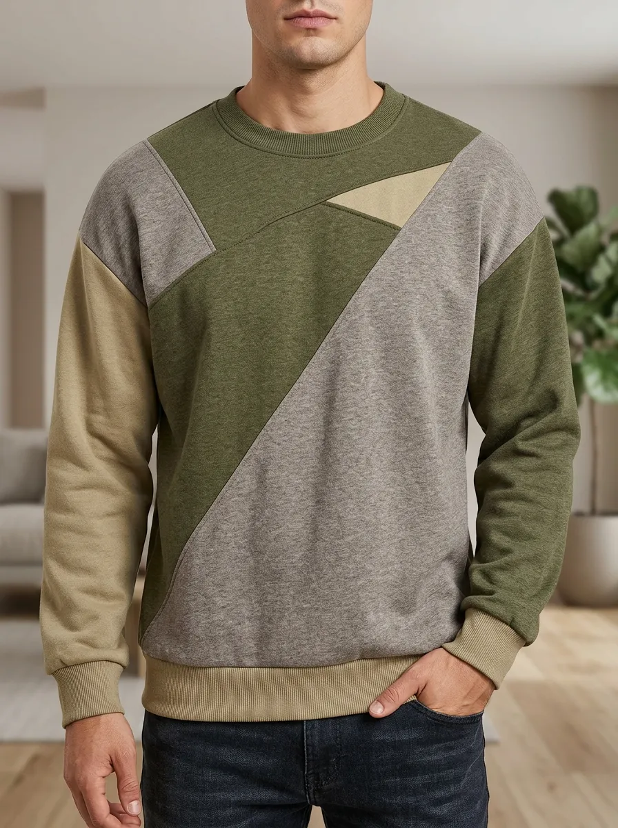 Men's and Color-Block Crewneck Sweatshirt Geometric