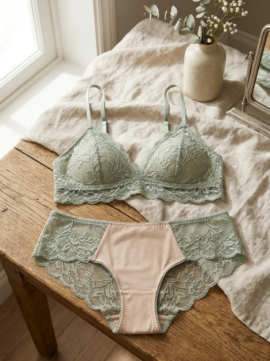 Women's Floral Lace Embroidered Floral Panel Detail Lingerie Set