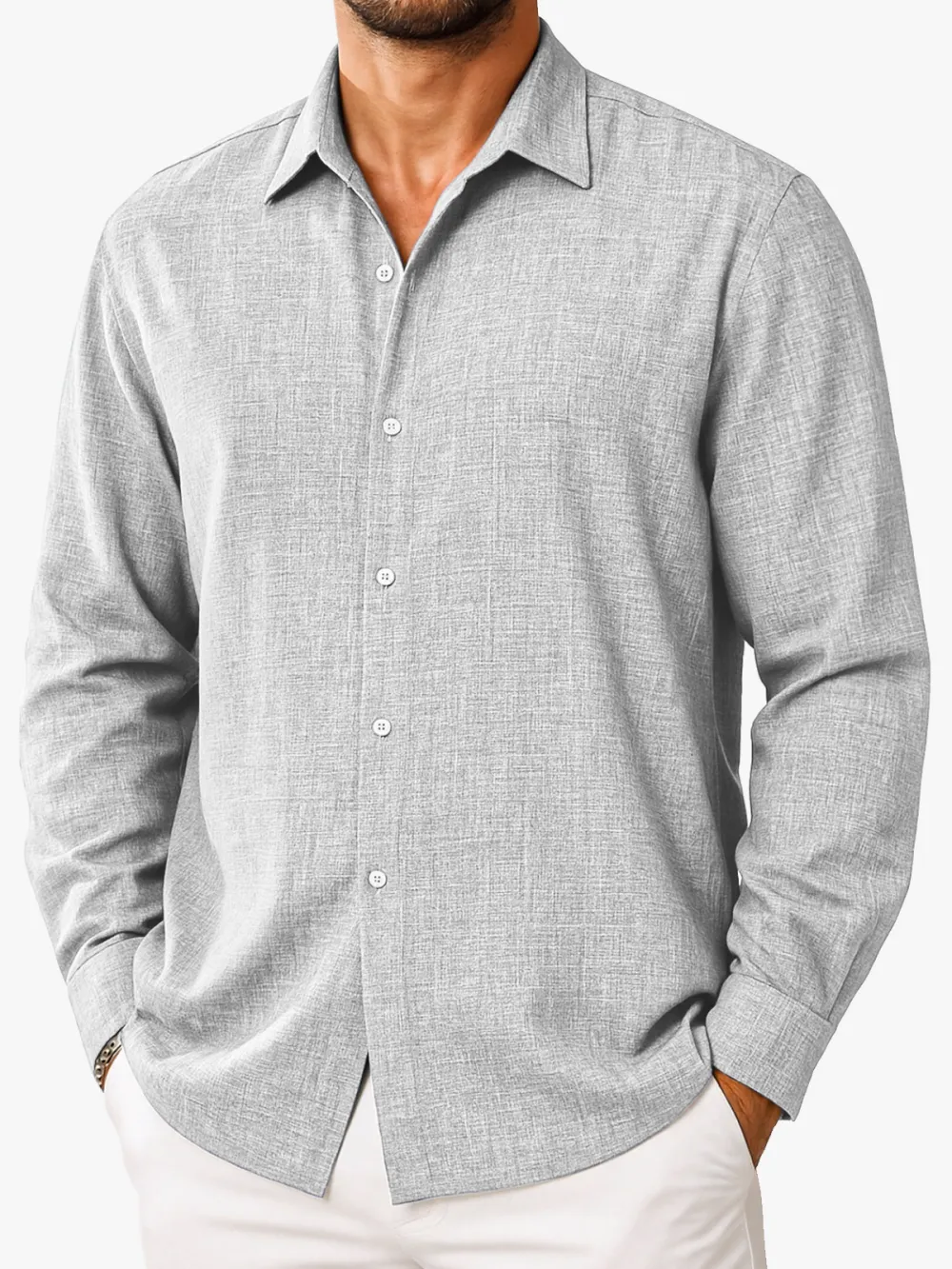 Easy Fit Long Sleeve Open Collar Shirt