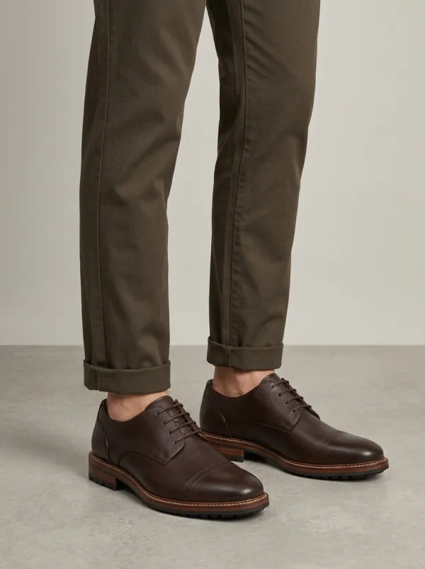 Men's Business Casual Brown Leather Cap Toe Oxford Shoes