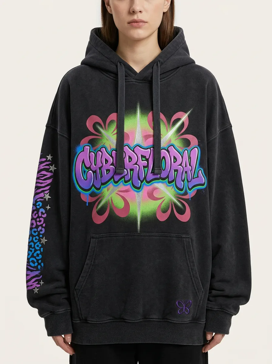 Unisex Contemporary Streetwear Graffiti Floral Hoodie