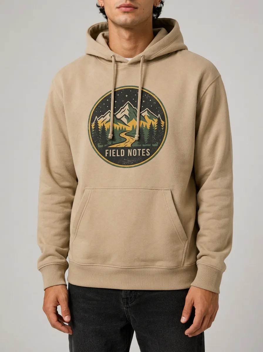 Men's Nature Adventure Field Notes Mountain Forest Printed Hoodie