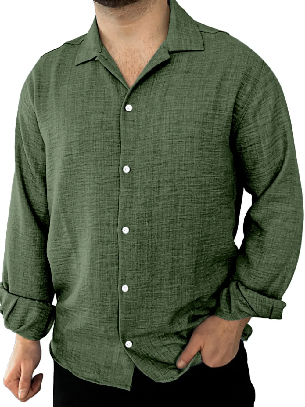 Roomy Long Sleeve Open Collar Shirt