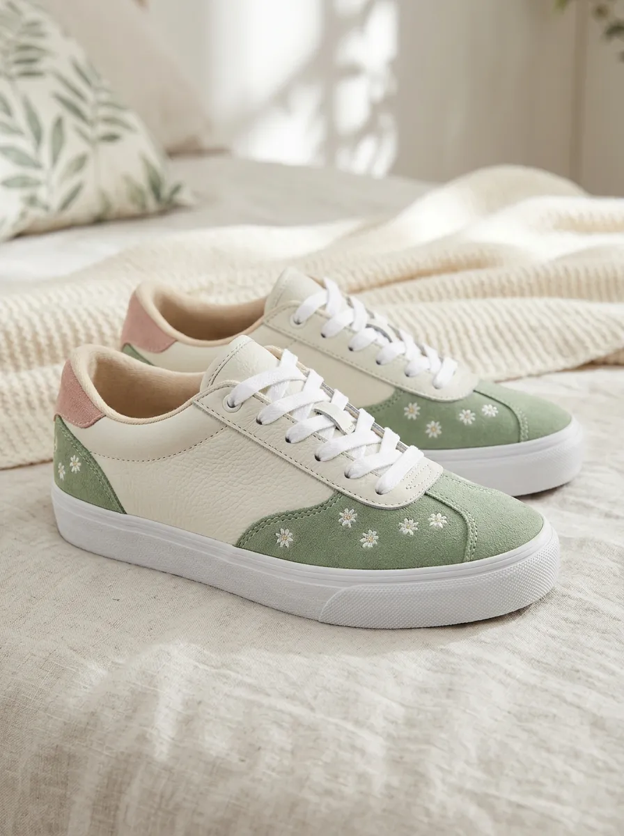 Women's Floral Lover Daisy Embroidered Everyday Skate Shoes