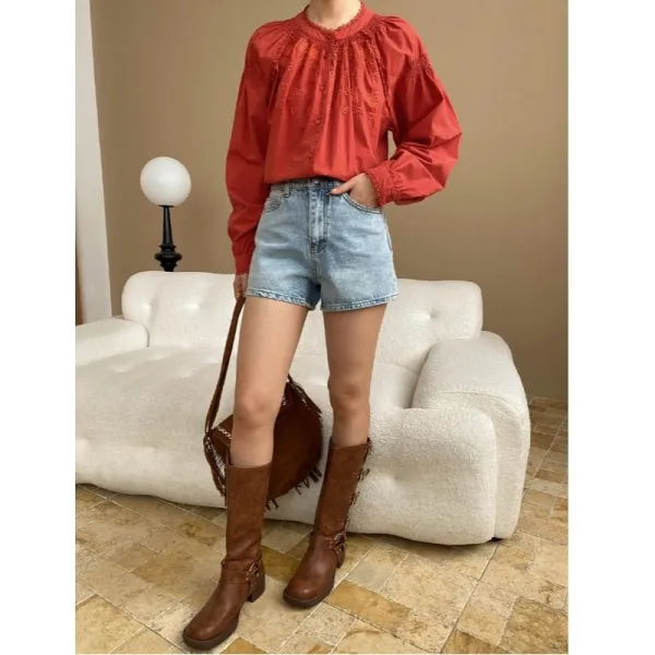 Relaxed Embroidered Lace Trim Shirt