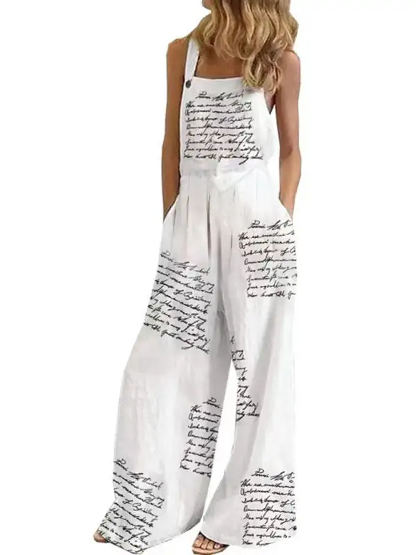 Printed Sleeveless Spaghetti Strap Jumpsuit Wide Accessory