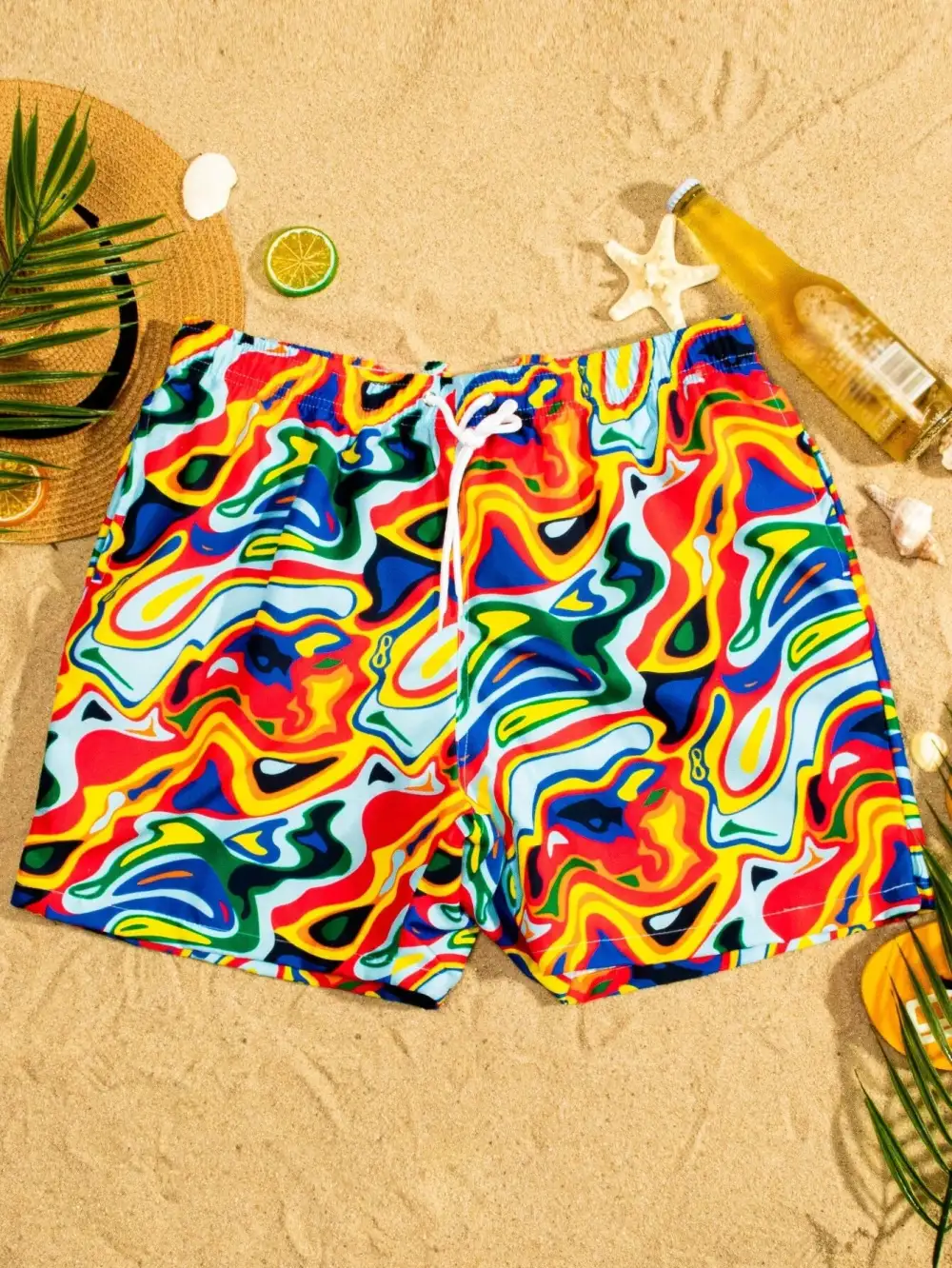 Men's Allover Print Drawstring Pocket Swim Trunks