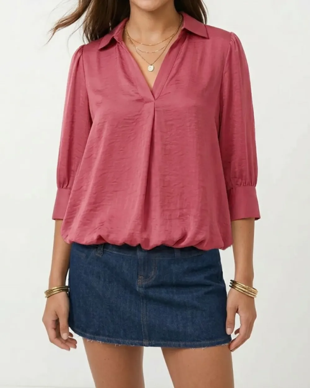 Hi-Lo Bubble Hem Blouse