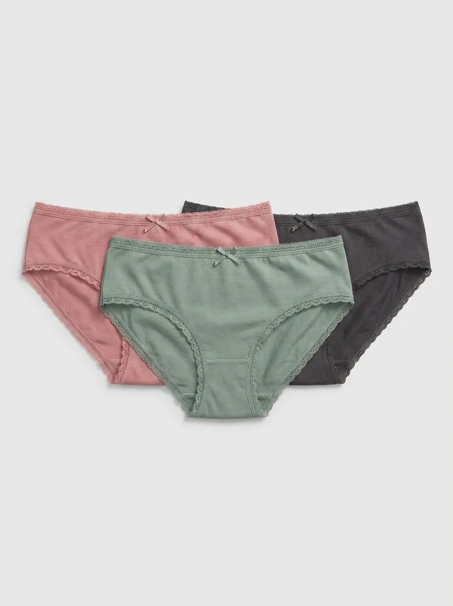 Classic Lace-Trim Bow-Detail Women's Three-Piece Panty Set
