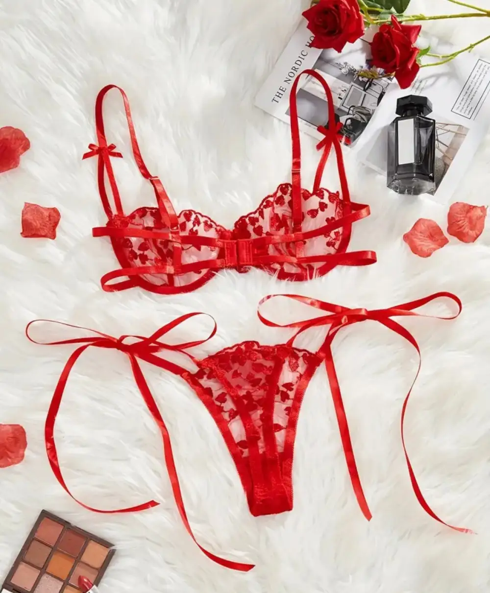 Heart Bow Detail Lingerie Set