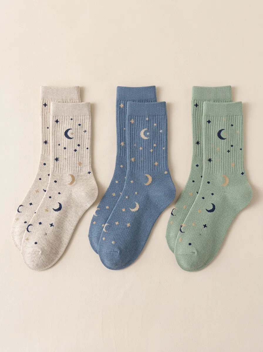 Women's Celestial Moon-Star Jacquard Crew Sock Set