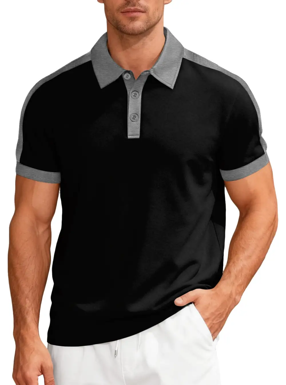 Vintage Contrast Trim Button Placket Polo Shirt