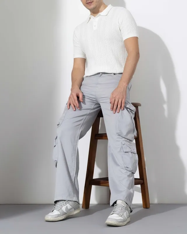 Light Grey Multi Pocket Cargo Pants