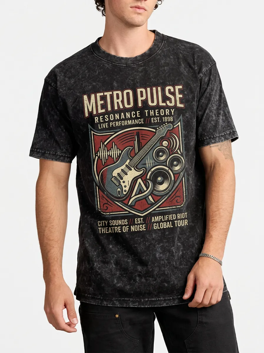 Men's Rock Music Lover Electric Guitar Speaker Printed T-shirt