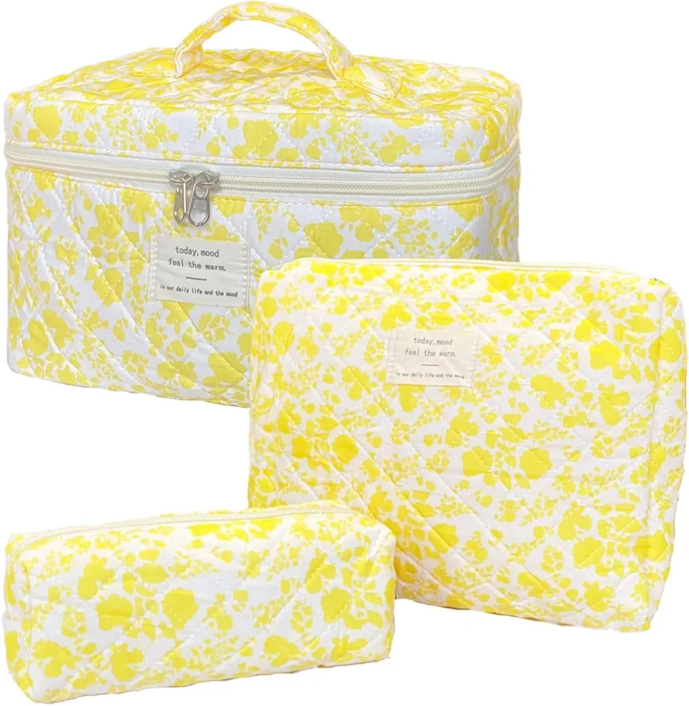 Quilted Floral Travel Makeup Bag