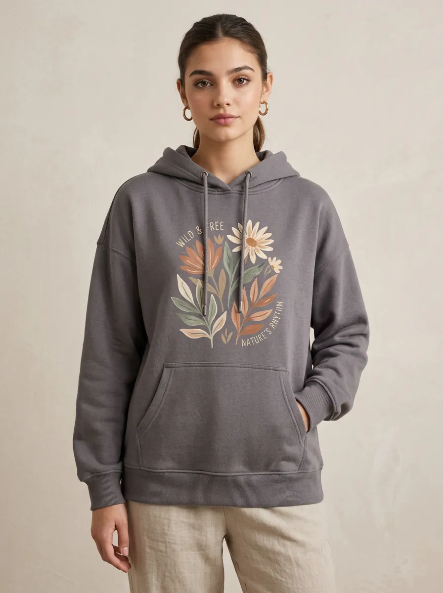 Women's Nature Lover Wild & Free Floral Printed Hoodie