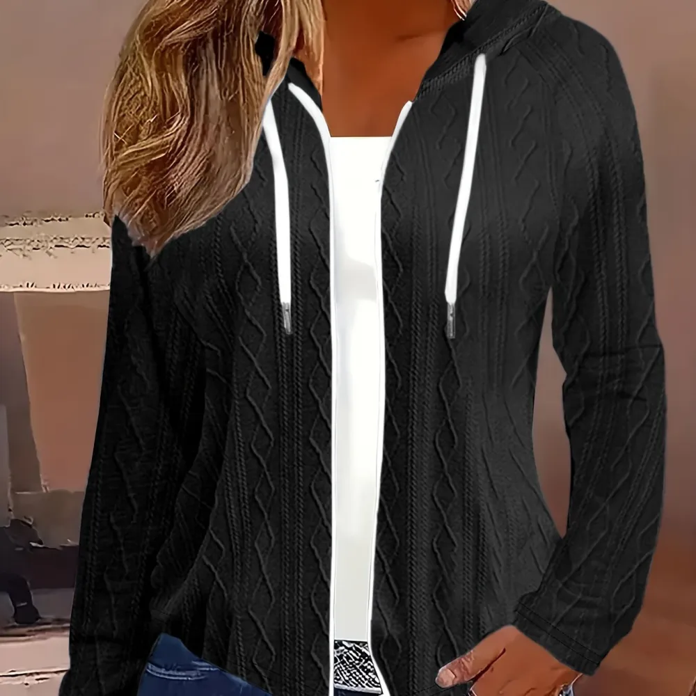 Cable Knit Drawstring Hooded Sweater